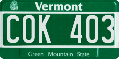 VT license plate COK403