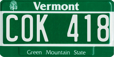 VT license plate COK418
