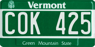 VT license plate COK425