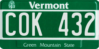 VT license plate COK432