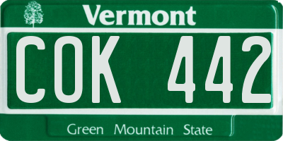 VT license plate COK442