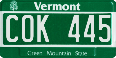 VT license plate COK445