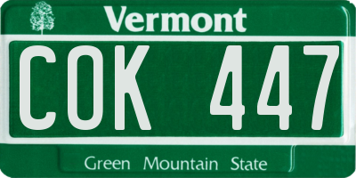VT license plate COK447
