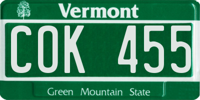 VT license plate COK455