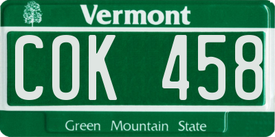 VT license plate COK458