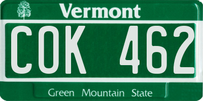 VT license plate COK462