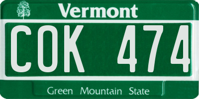 VT license plate COK474