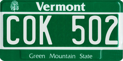 VT license plate COK502