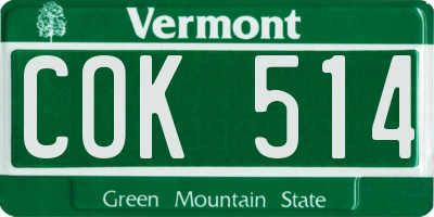 VT license plate COK514