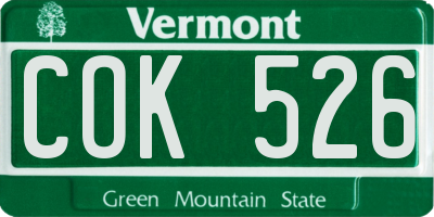 VT license plate COK526