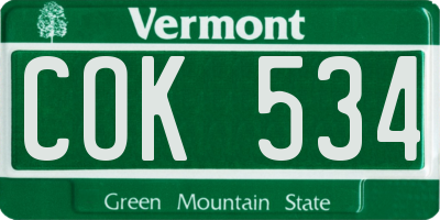 VT license plate COK534