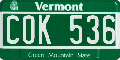 VT license plate COK536