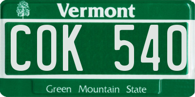 VT license plate COK540