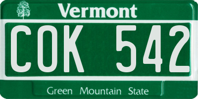VT license plate COK542