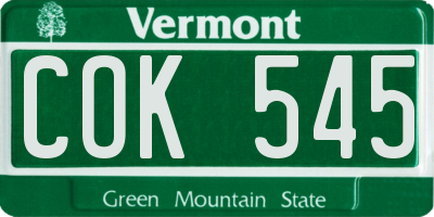 VT license plate COK545