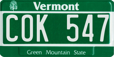 VT license plate COK547
