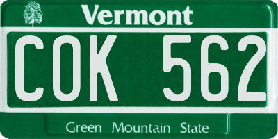 VT license plate COK562