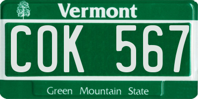 VT license plate COK567