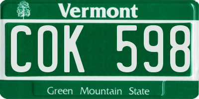 VT license plate COK598