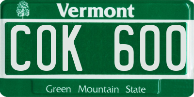VT license plate COK600