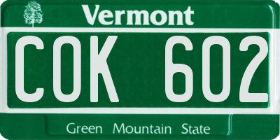 VT license plate COK602