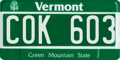VT license plate COK603