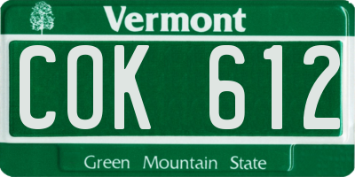 VT license plate COK612