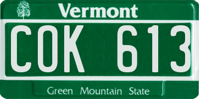 VT license plate COK613
