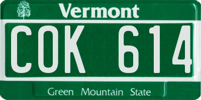VT license plate COK614