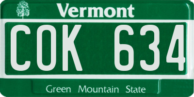 VT license plate COK634