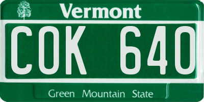 VT license plate COK640