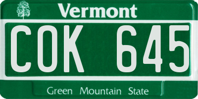 VT license plate COK645
