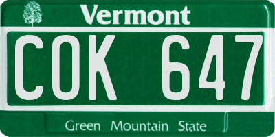 VT license plate COK647