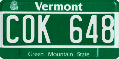 VT license plate COK648