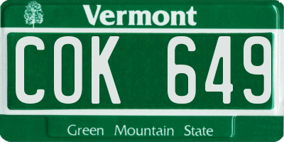 VT license plate COK649