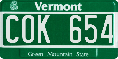 VT license plate COK654
