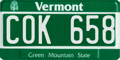 VT license plate COK658