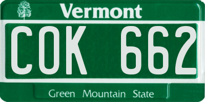 VT license plate COK662