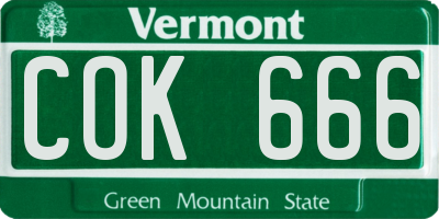 VT license plate COK666
