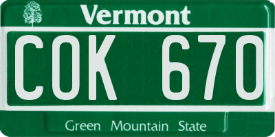 VT license plate COK670