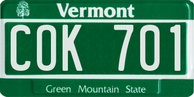 VT license plate COK701