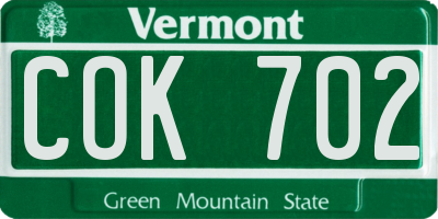 VT license plate COK702