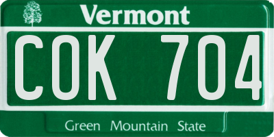 VT license plate COK704