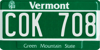 VT license plate COK708