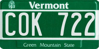 VT license plate COK722
