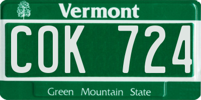 VT license plate COK724