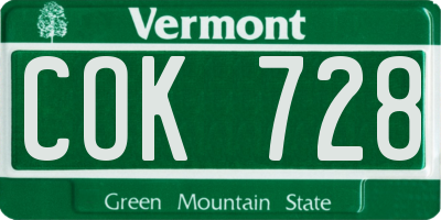 VT license plate COK728