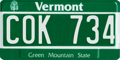 VT license plate COK734