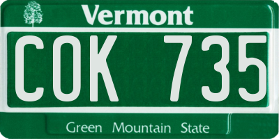 VT license plate COK735