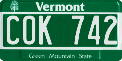 VT license plate COK742